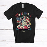MacnyStore - Personalized Custom Name Chill Vibes; Lovely 4th Of July Unicorn On Float US Flag; Patriotic T-Shirt