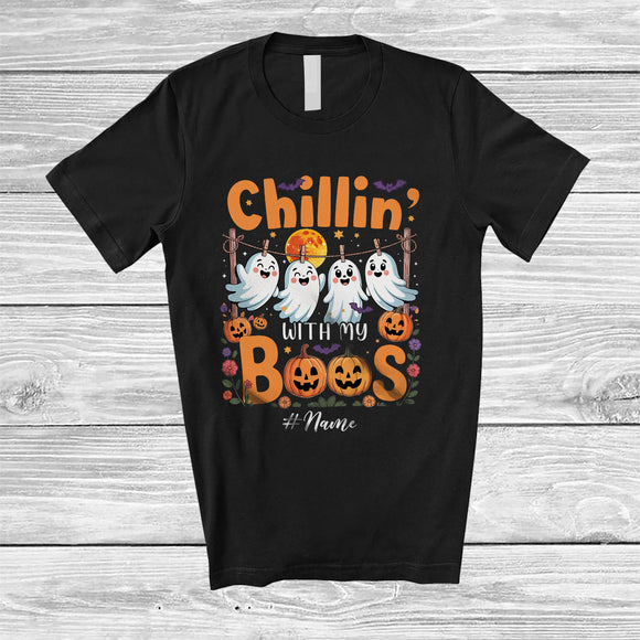 MacnyStore - Personalized Custom Name Chillin' With My Boos; Humorous Halloween Costume Ghost Pumpkin T-Shirt