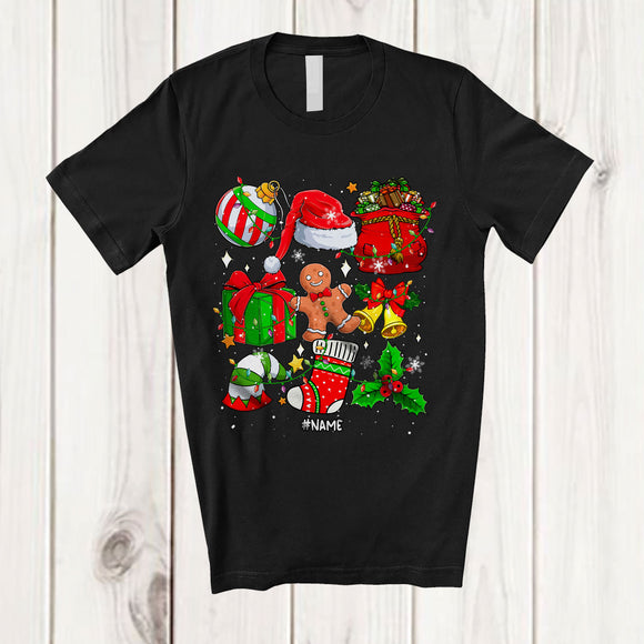 MacnyStore - Personalized Custom Name Christmas Collection; Lovely X-mas Lights Santa Gingerbread; Family T-Shirt