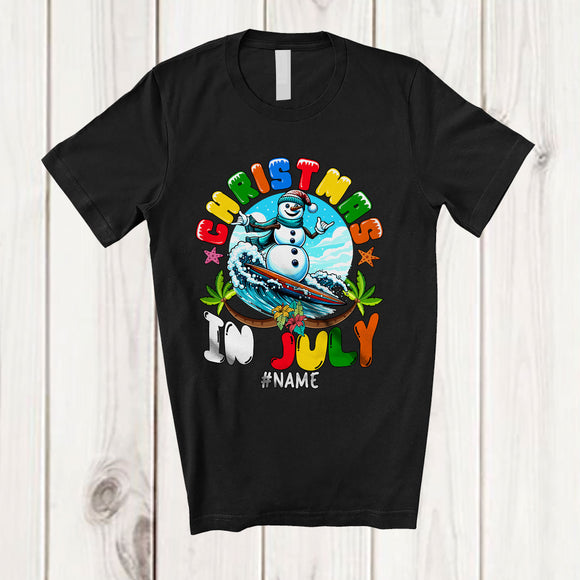 MacnyStore - Personalized Custom Name Christmas In July 2025; Lovely Summer Vacation Snowman Mid Year T-Shirt