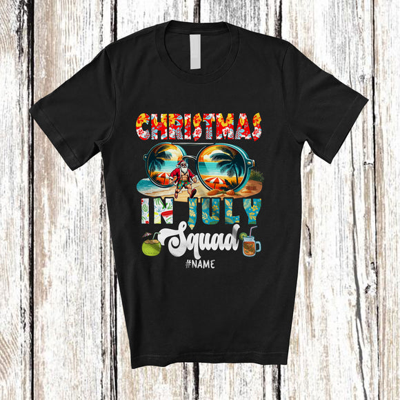 MacnyStore - Personalized Custom Name Christmas In July Squad; Joyful Summer Vacation Sunglasses Beach T-Shirt