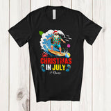 MacnyStore - Personalized Custom Name Christmas In July; Cheerful Summer Vacation Santa Surfing Surfer T-Shirt