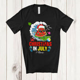 MacnyStore - Personalized Custom Name Christmas In July; Joyful Summer Vacation Watermelon Surfing Surfer T-Shirt