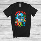 MacnyStore - Personalized Custom Name Christmas In July; Lovely Summer Vacation Manatee Beach Sea Animal T-Shirt