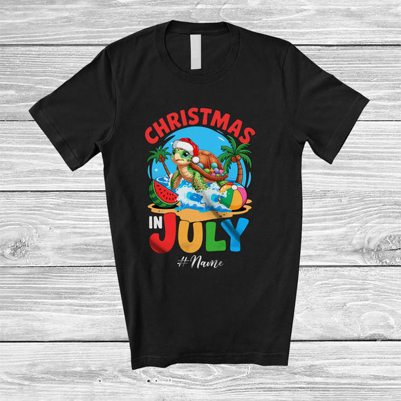 MacnyStore - Personalized Custom Name Christmas In July; Lovely Summer Vacation Turtle Beach Sea Animal T-Shirt