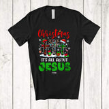 MacnyStore - Personalized Custom Name Christmas It's All About Jesus; Joyful X-mas Three Plaid Cross; Family T-Shirt