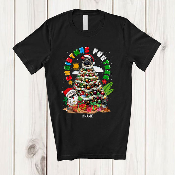 MacnyStore - Personalized Custom Name Christmas Pugtree; Humorous Christmas Santa Head Pug Owner T-Shirt