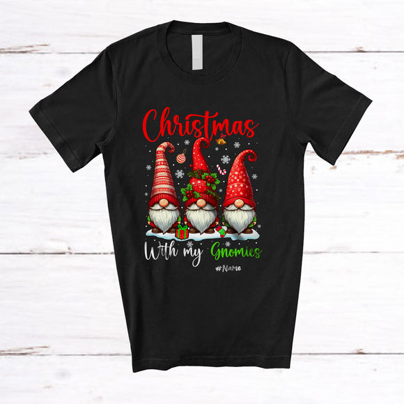 MacnyStore - Personalized Custom Name Christmas With My Gnomies; Lovely Three Gnomes Snowing; Family T-Shirt