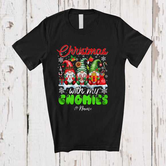 MacnyStore - Personalized Custom Name Christmas With My Gnomies; Lovely Three Gnomes; Snow Family T-Shirt