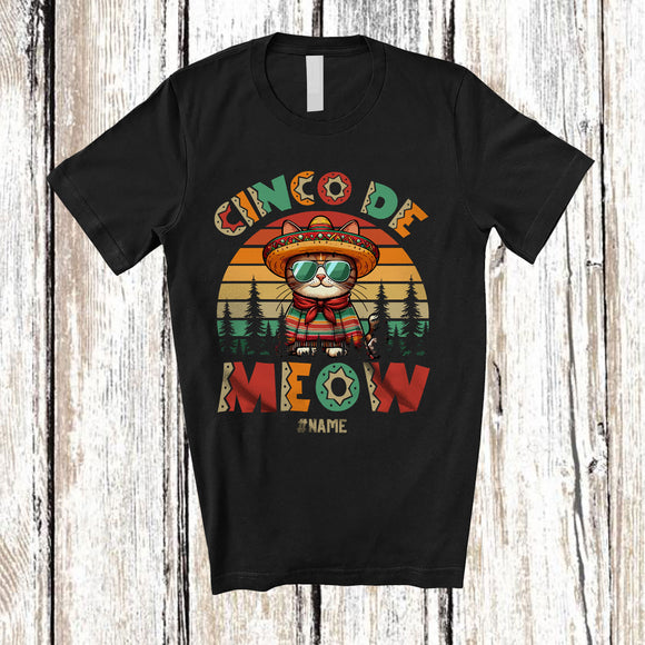 MacnyStore - Personalized Custom Name Cinco De Meow; Lovely Cinco De Mayo Mexican Cat Sombrero; Vintage T-Shirt