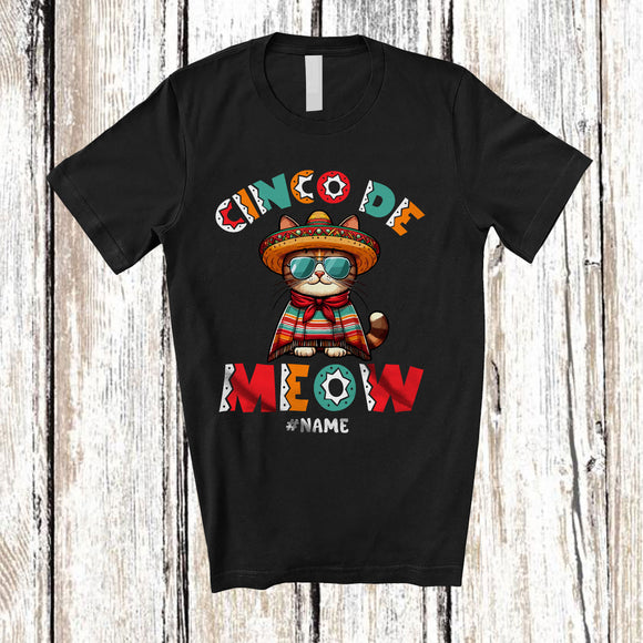 MacnyStore - Personalized Custom Name Cinco De Meow; Lovely Cinco De Mayo Mexican Cat Sombrero T-Shirt