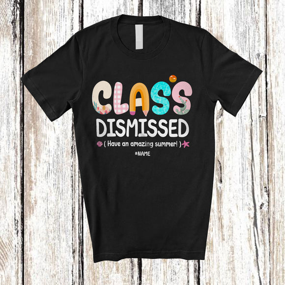 MacnyStore - Personalized Custom Name Class Dismissed; Adorable Last Day of School Plaid Summer Break T-Shirt
