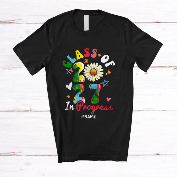 MacnyStore - Personalized Custom Name Class Of 2027 In Progress; Lovely Graduation First Day Of School Daisy T-Shirt