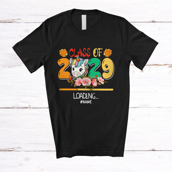 MacnyStore - Personalized Custom Name Class of 2029; Lovely Groovy Future Senior High School College Unicorn T-Shirt