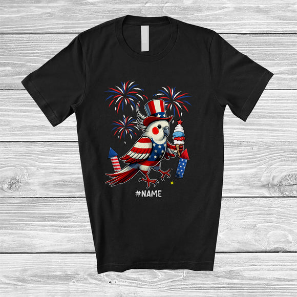 MacnyStore - Personalized Custom Name Cockatiel Ice Cream; Joyful 4th Of July American Flag; Patriotic T-Shirt