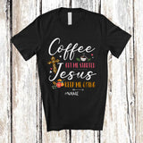 MacnyStore - Personalized Custom Name Coffee Gets Me Started Jesus Keeps Me Going; Joyful Leopard Cross T-Shirt