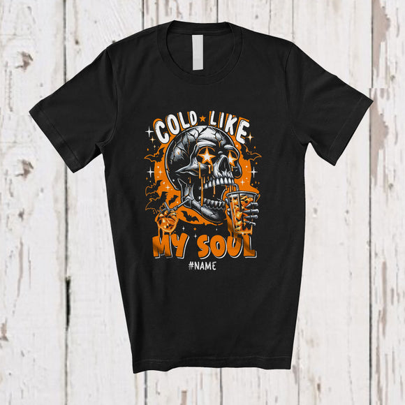 MacnyStore - Personalized Custom Name Cold Like My Soul; Amazing Halloween Skull Drinking Coffee Lover T-Shirt