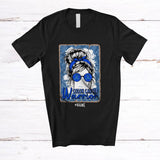 MacnyStore - Personalized Custom Name Colon Cancer Warrior; Lovely Blue Ribbon Messy Bun Hair; Family T-Shirt