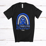 MacnyStore - Personalized Custom Name Colon Cancer Warrior; Lovely Blue Ribbon Rainbow; Family Group T-Shirt