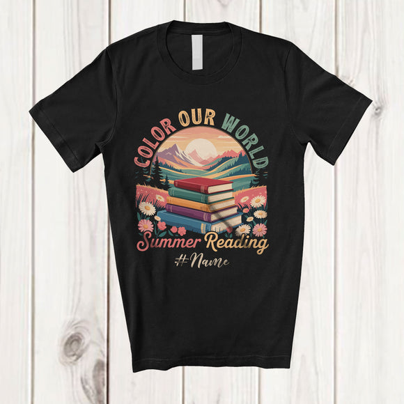 MacnyStore - Personalized Custom Name Color Our World Summer Reading; Joyful Adventure Book T-Shirt