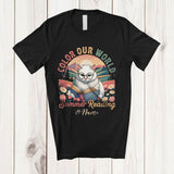 MacnyStore - Personalized Custom Name Color Our World Summer Reading; Joyful Adventure Cat Book T-Shirt