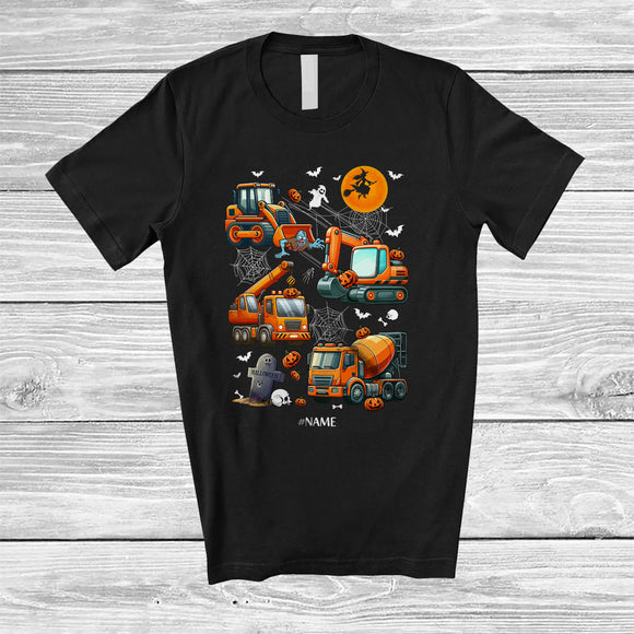 MacnyStore - Personalized Custom Name Construction Vehicle Collection; Humorous Halloween Pumpkin Family T-Shirt