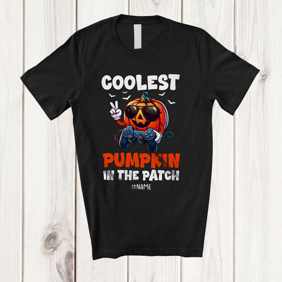 MacnyStore - Personalized Custom Name Coolest Pumpkin In The Patch; Joyful Halloween Gamer Family T-Shirt
