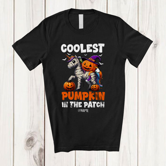 MacnyStore - Personalized Custom Name Coolest Pumpkin In The Patch; Joyful Halloween Riding Unicorn Mummy T-Shirt