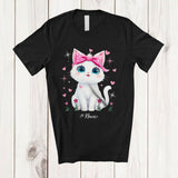 MacnyStore - Personalized Custom Name Coquette Bow Cat; Lovely Mother's Day Pinks Hearts T-Shirt