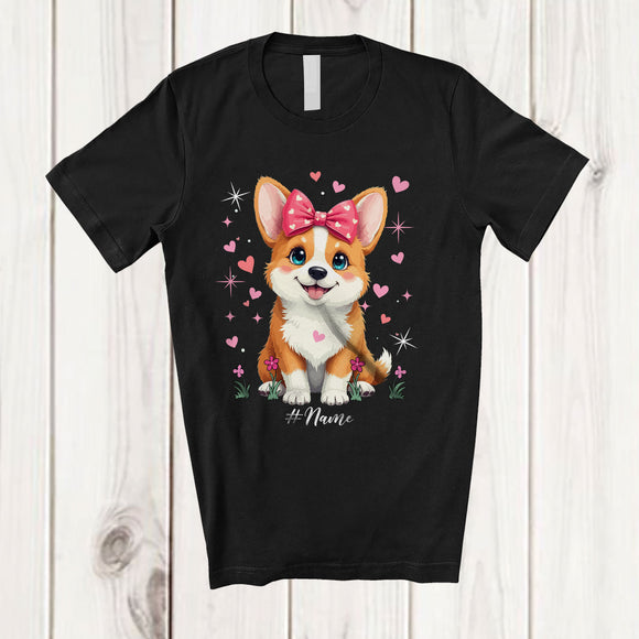 MacnyStore - Personalized Custom Name Coquette Bow Corgi; Lovely Mother's Day Pinks Hearts T-Shirt