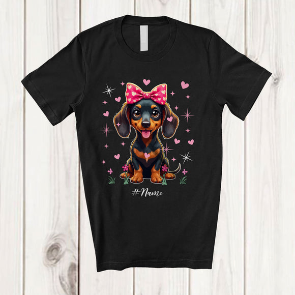 MacnyStore - Personalized Custom Name Coquette Bow Dachshund; Lovely Mother's Day Pinks Hearts T-Shirt