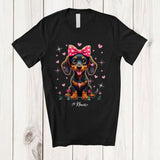 MacnyStore - Personalized Custom Name Coquette Bow Dachshund; Lovely Mother's Day Pinks Hearts T-Shirt