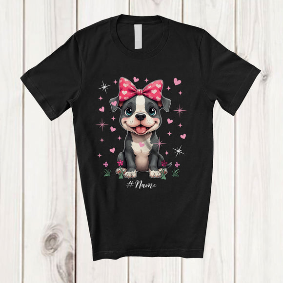 MacnyStore - Personalized Custom Name Coquette Bow Pit Bull; Lovely Mother's Day Pinks Hearts T-Shirt