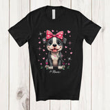 MacnyStore - Personalized Custom Name Coquette Bow Pit Bull; Lovely Mother's Day Pinks Hearts T-Shirt