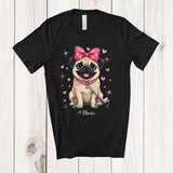 MacnyStore - Personalized Custom Name Coquette Bow Pug; Lovely Mother's Day Pinks Hearts T-Shirt