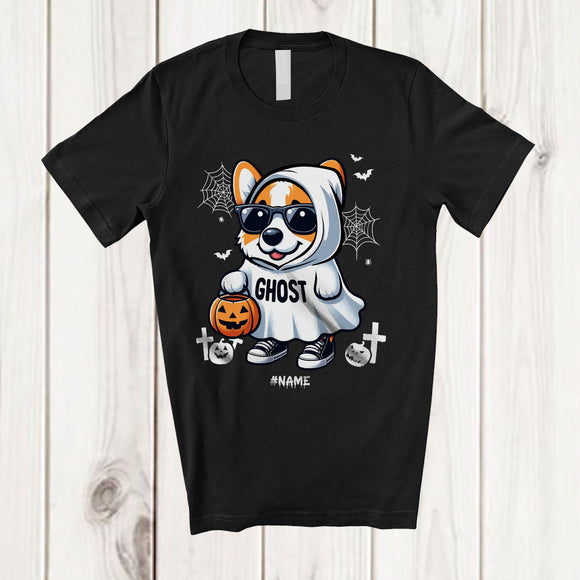 MacnyStore - Personalized Custom Name Corgi Boo Ghost Cosplay; Lovely Halloween Corgi Sunglasses; Family T-Shirt