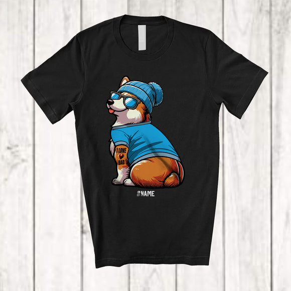 MacnyStore - Personalized Custom Name Corgi I Love Dad; Lovely Father's Day Corgi Tattooed on Hand T-Shirt