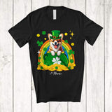 MacnyStore - Personalized Custom Name Corgi Leprechaun In Pot Of Gold; Lovely St. Patrick's Day Rainbow T-Shirt