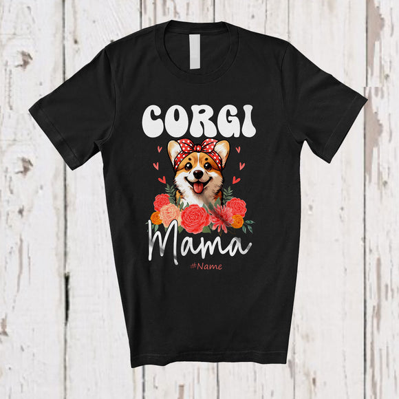 MacnyStore - Personalized Custom Name Corgi Mama; Adorable Mother's Day Flowers Bandana; Family T-Shirt