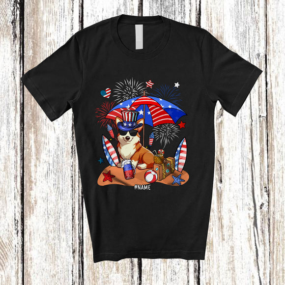 MacnyStore - Personalized Custom Name Corgi Relax Wait For 4th of July; Lovely US Flag Patriotic T-Shirt