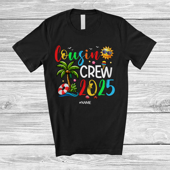 MacnyStore - Personalized Custom Name Cousin Crew 2025; Joyful Summer Vacation Hawaiian Beach; Family T-Shirt