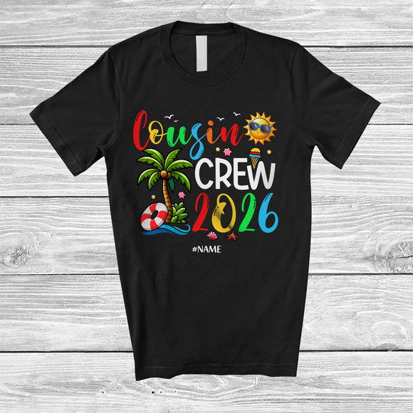 MacnyStore - Personalized Custom Name Cousin Crew 2026; Joyful Summer Vacation Hawaiian Beach; Family T-Shirt