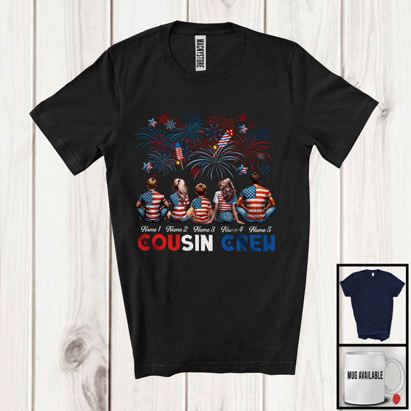MacnyStore - Personalized Custom Name Cousin Crew, Adorable 4th Of July Firework, Family Patriotic T-Shirt