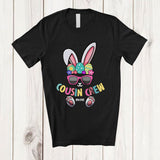 MacnyStore - Personalized Custom Name Cousin Crew; Awesome Easter Eggs Bunny Face Sunglasses; Family T-Shirt