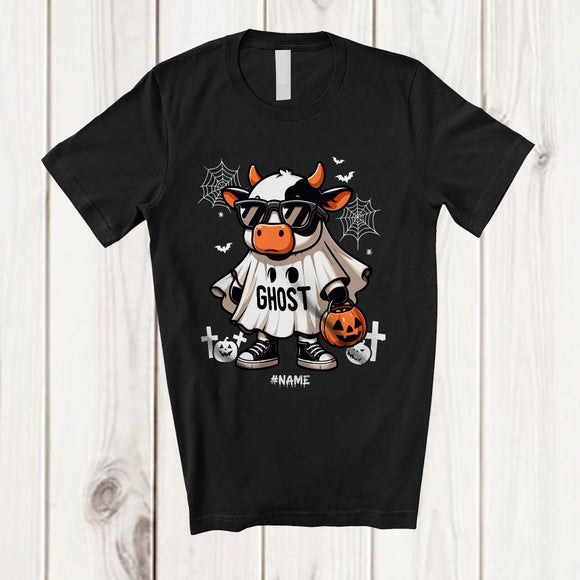 MacnyStore - Personalized Custom Name Cow Boo Ghost Cosplay; Lovely Halloween Cow Sunglasses; Farmer T-Shirt
