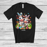 MacnyStore - Personalized Custom Name Cow Couple; Lovely Easter Bunny Cow Farm Farmer; Family Group T-Shirt