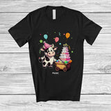 MacnyStore - Personalized Custom Name Cow with Cake; Lovely Birthday Party Animal Lover T-Shirt