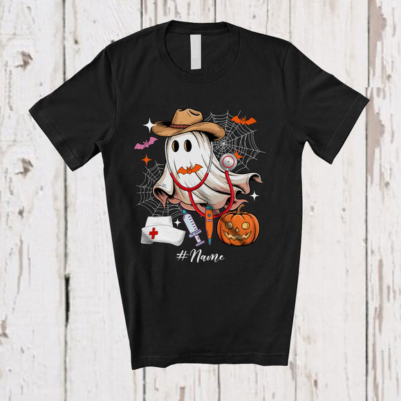 MacnyStore - Personalized Custom Name Cowboy RN Boo Ghost; Lovely Halloween Western Nurse Pumpkin T-Shirt