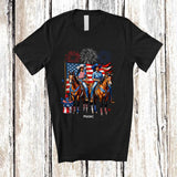 MacnyStore - Personalized Custom Name Cowgirl Riding Horse US Flag; Humorous 4th of July Women Patriotic T-Shirt