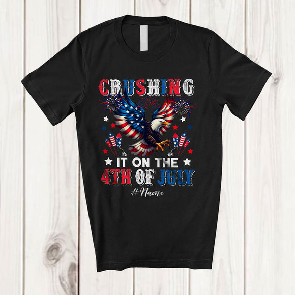 MacnyStore - Personalized Custom Name Crushing It On The 4th of July; Proud American Flag Eagle; Patriotic T-Shirt